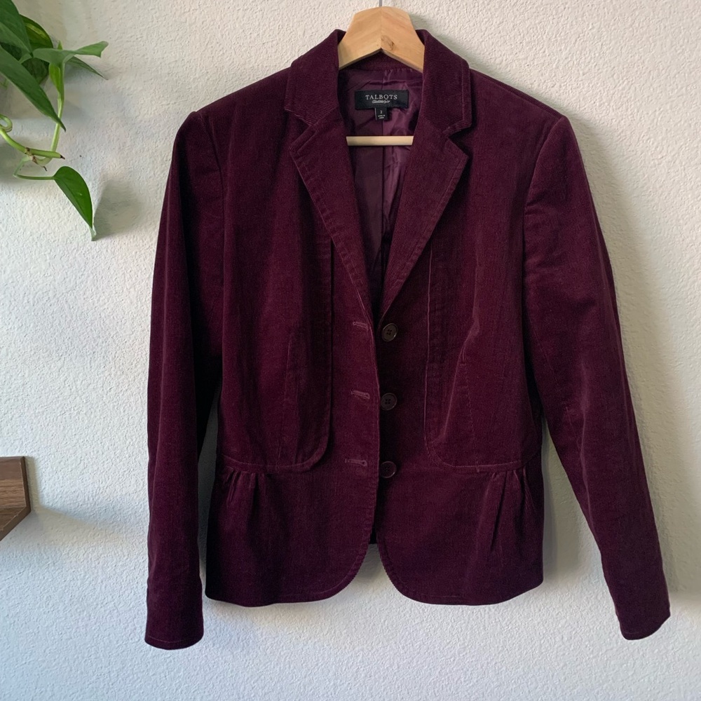 Talbots Dark Purple Corduroy Blazer Jacket Career-Wear Women’s Sz 2 Long Sleeve